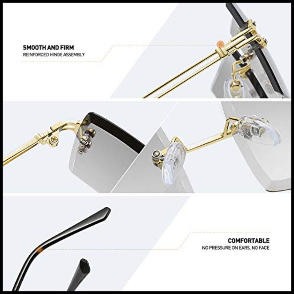 Retro Rectangular Rimless Sunglasses Uv400 Protec… - image 3